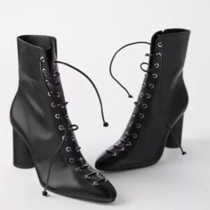 Zara Black Lace-Up High Heel Boots